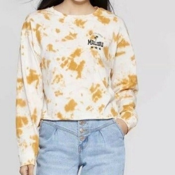 NWOT Gold Yellow Pink Tie Dye Long Sleeve Top New - Picture 1 of 6